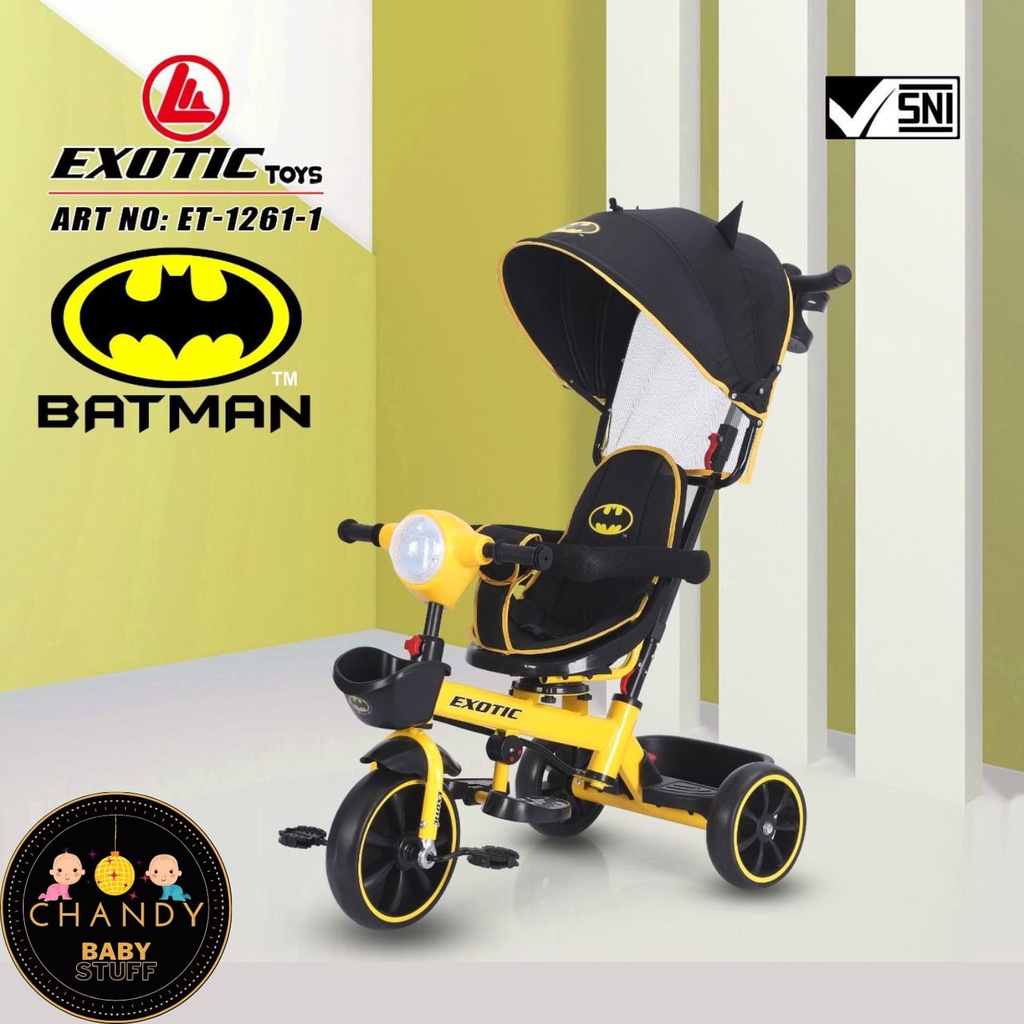 SEPEDA ANAK RODA TIGA EXOTIC ET 1261-1 BATMAN ( KURSI BISA DIPUTAR, LAMPU DAN MUSIK )