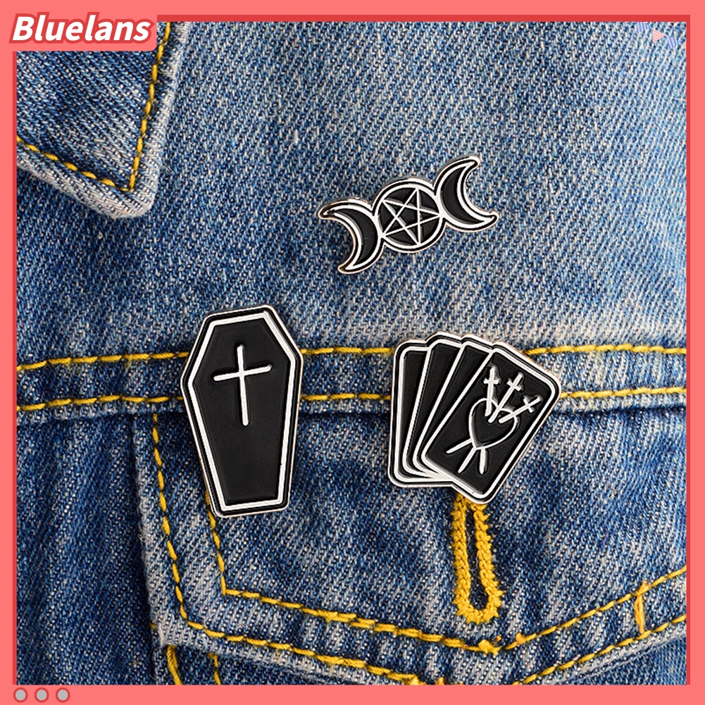 Bluelans Gothic Brooch Pin Enamel Divination Tarot Cards Triple Moon Coffin Badge Gift