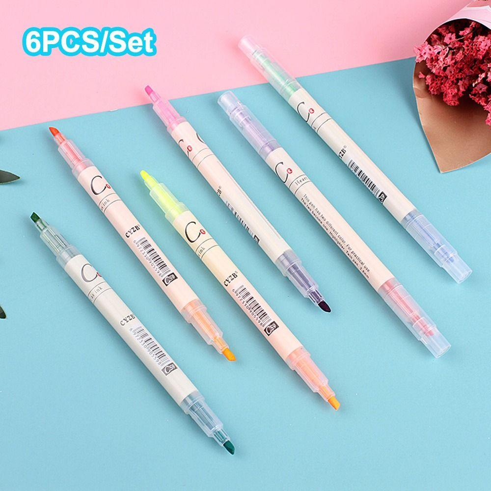 PINEAPPLE Nanas 6 Pcs/Set Pen Neon Hadiah Anak Warna Permen Tangan Akun Penanda Kapasitas Tinggi Set