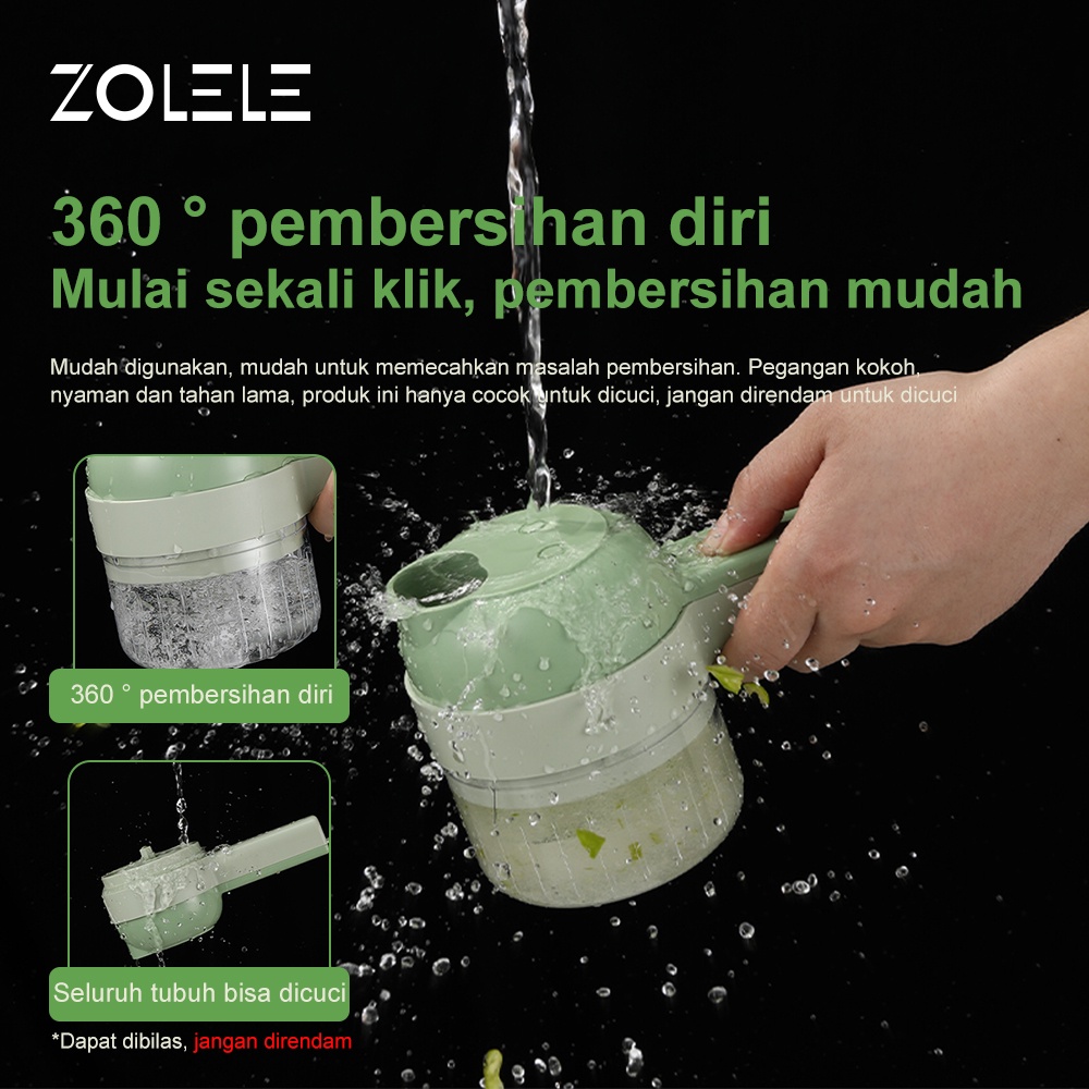 ZOLELE Electric Blender Wireless Chopper Multifungsi 4 in1 Alat Pemotong Sayuran Daging Genggam USB Charging Set Food Vegetable Onion Slicer Penggiling Cabe Cutter Fruit Slicer Grater Food Cooking Processor Mini ZD003