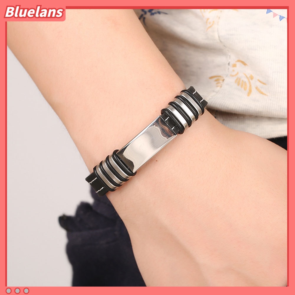 [bluelans]Fashion Titanium Steel Wristband Silicone Bracelet Cool Bangle Men Jewelry Gift