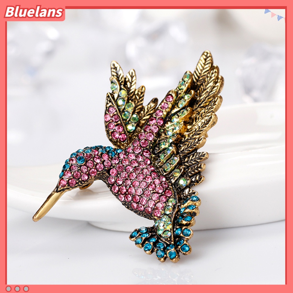 Bros Pin Bentuk Burung Kolibri Aksen Berlian Imitasi Warna-Warni Gaya Vintage Untuk Wanita