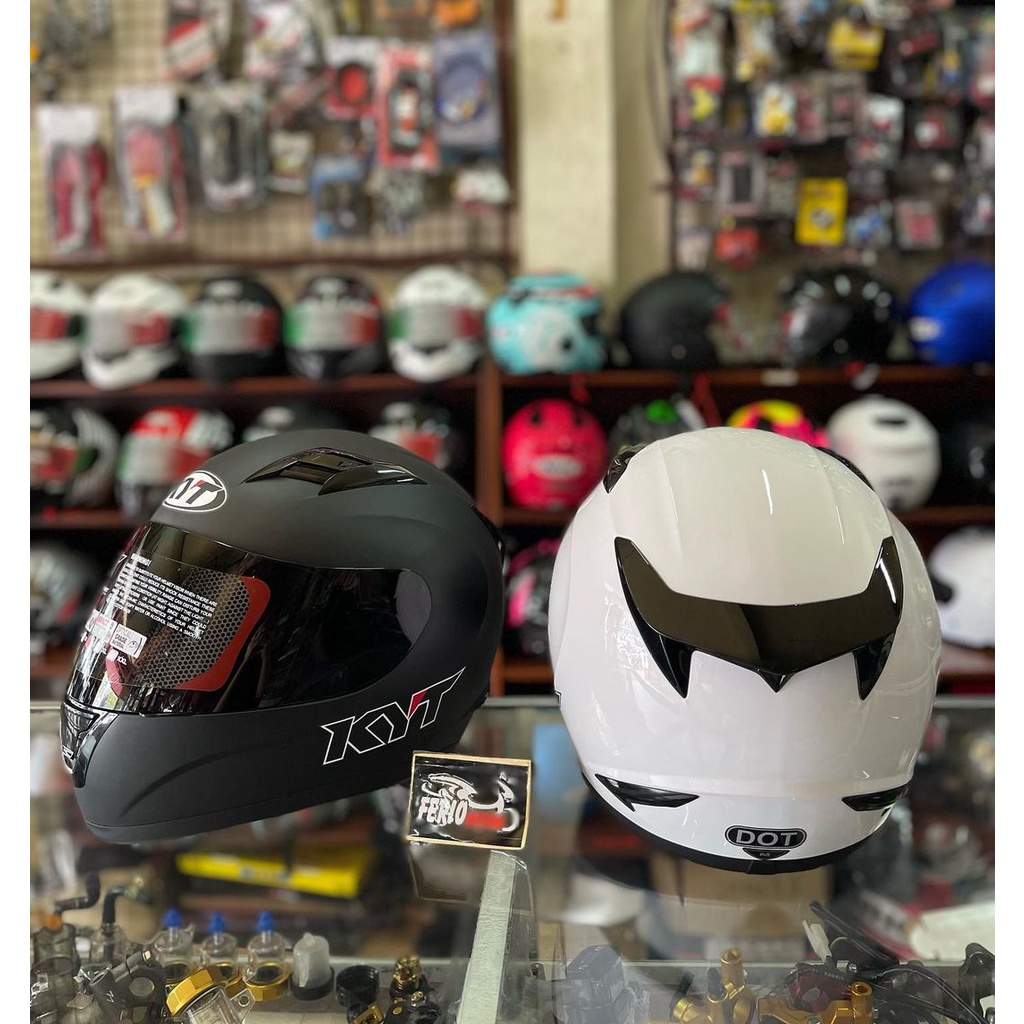 HELM KYT R10 POLOS  FULL FACE HITAM PUTIH