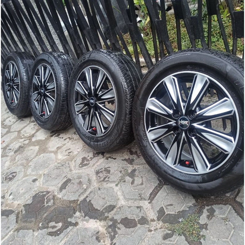 4 Velg R15 PCD 100+Ban 185/65 80% Agya ayla vios jazz brio mobilio yaris sigra calya karimun datsun march