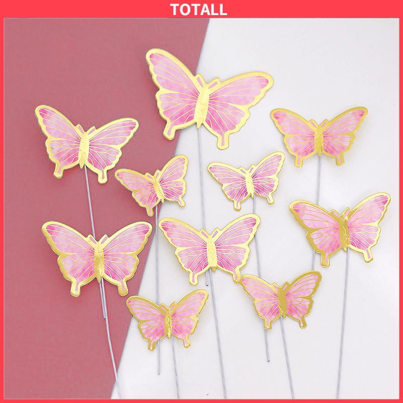 COD 10PCS kupu-kupu sisipan kue ulang tahun Stamping Emas Dekorasi Kue-Totall
