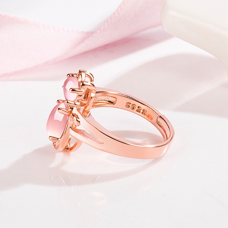 Fancyqube Cincin Tembaga Wanita Desain Kucing Hias Batu Kristal Pink Berlian Imitasi Adjustable