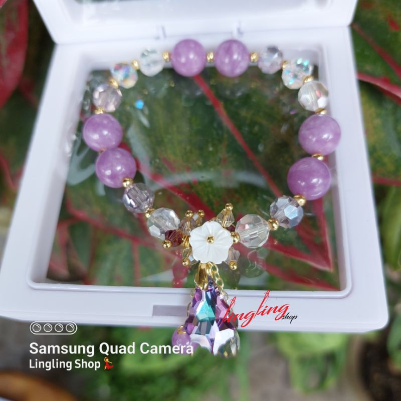 Gelang batu kristal mix titanium,gelang batu kristal korea,gelang batu kristal tali elastis free box