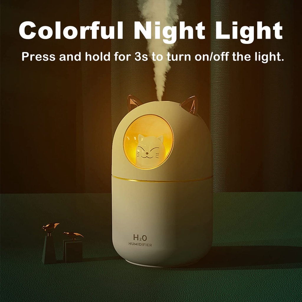 Moi 300ML Mini Humidifier Diffuser Air Purifier Aromaterapy 7 Colour LED Lamp Model Cat Design