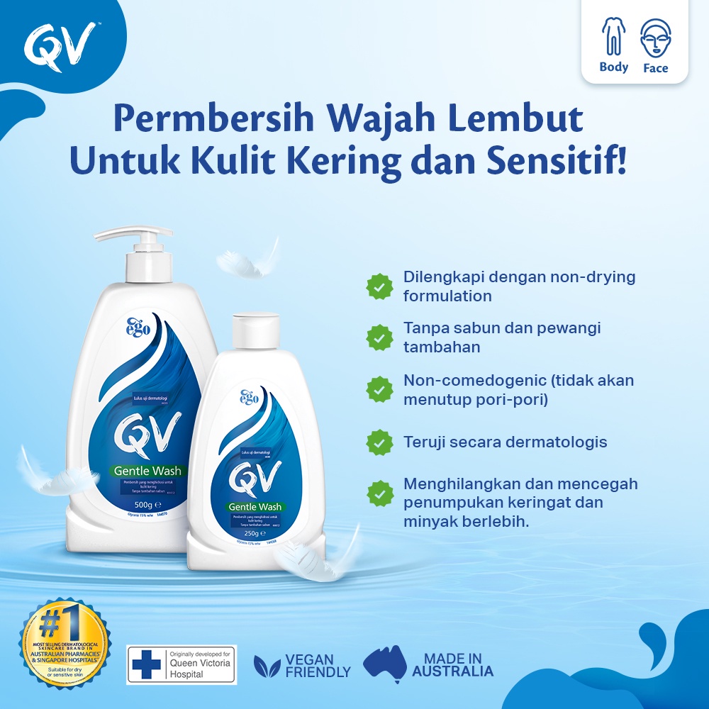 QV Gentle Wash Untuk Kulit Kering dan Sensitif (pH seimbang)- 250ml / 500ml