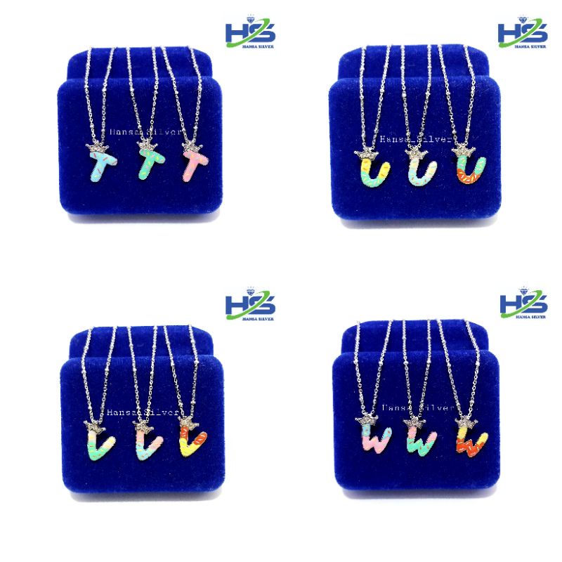 Kalung Perak Anak Asli Silver 925 Lapis Emas Putih Model Rantai Jedar Liontin Huruf Alfabet - Perak Asli 925 Anti Karat