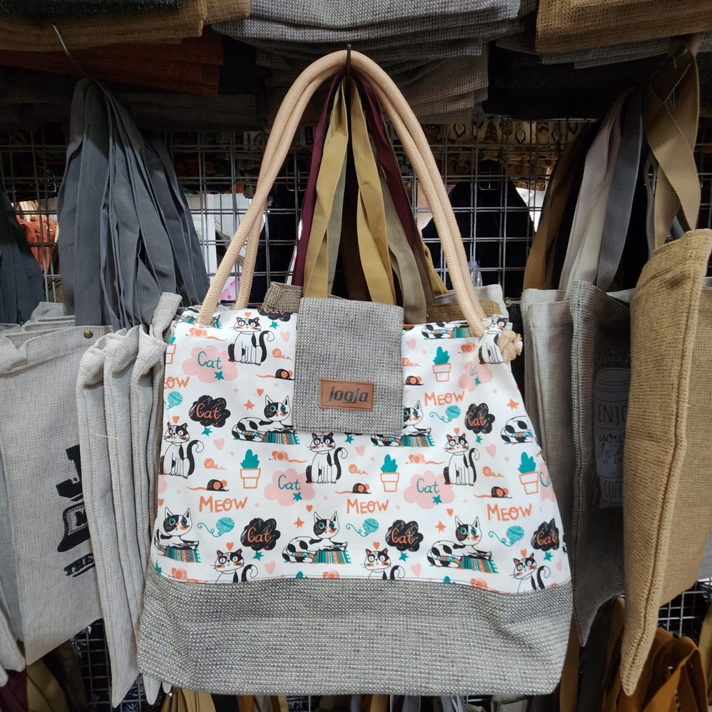 Totebag Wanita Motif Bahan Kanvas Tas Jogja Tote Tas Bahu Tas Jinjing Wanita Tas Tali Sumbu Oleh Oleh Jogja