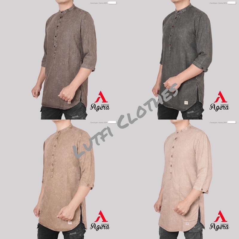 KURTA AGERA KOKO Agera  Bahan Denim Kerah Bulat 100% Original