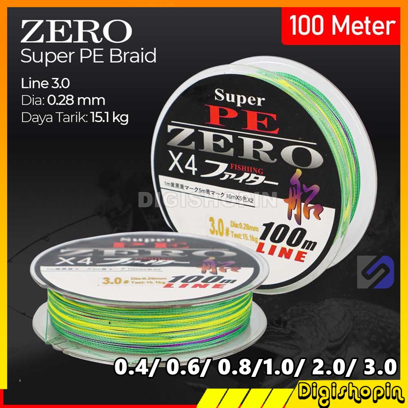 Zero Senar Pancing Super 0.4/ 0.6/ 0.8/1.0/ 2.0/ 3.0 PE 8 Braid Line 100 Meter / Senar Joran Pancing