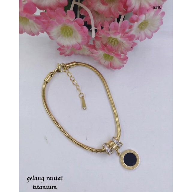 gelang rantai titanium terbaru koin hitam / gelang titanium wanita terbaru