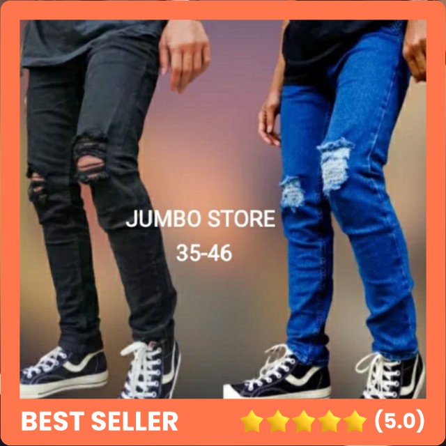 celana panjang pria sobek ukuran jumbo size 27-46 bahan street melar-Celana jeans pria ukuran besar 