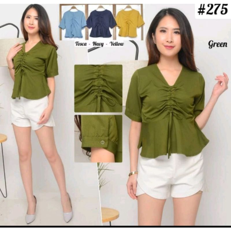 Cherry_blouse atasan tali serut bahan Polyester import