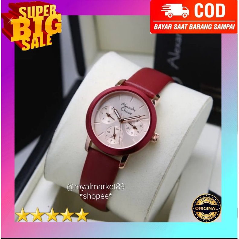 [PILIHAN WARNA LAIN GESER FOTONYA] ORI JAM TANGAN WANITA ALEXANDRE CHRISTIE ANALOG KULIT STRAP ARLOJ