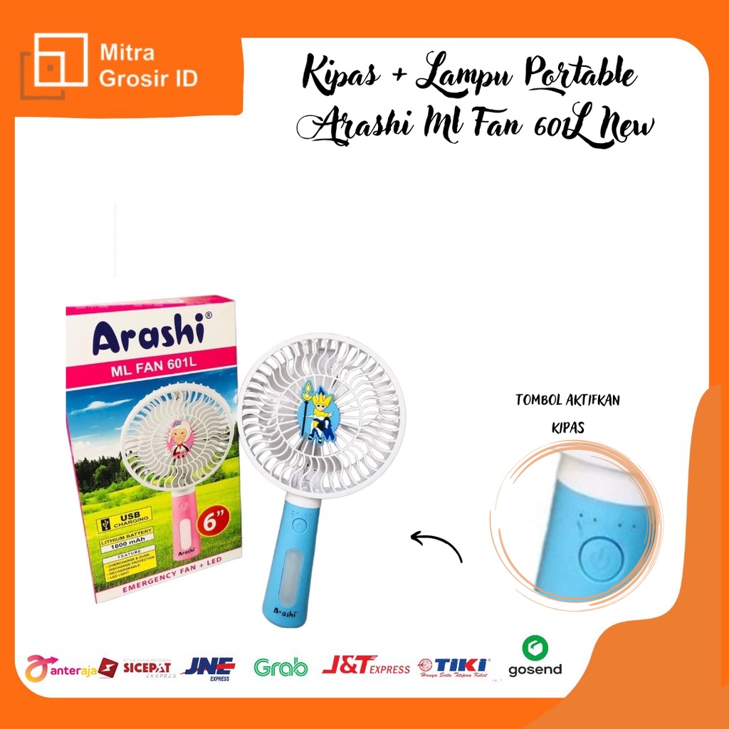 KIPAS + LAMPU PORTABLE ARASHI ML FAN 601L NEW