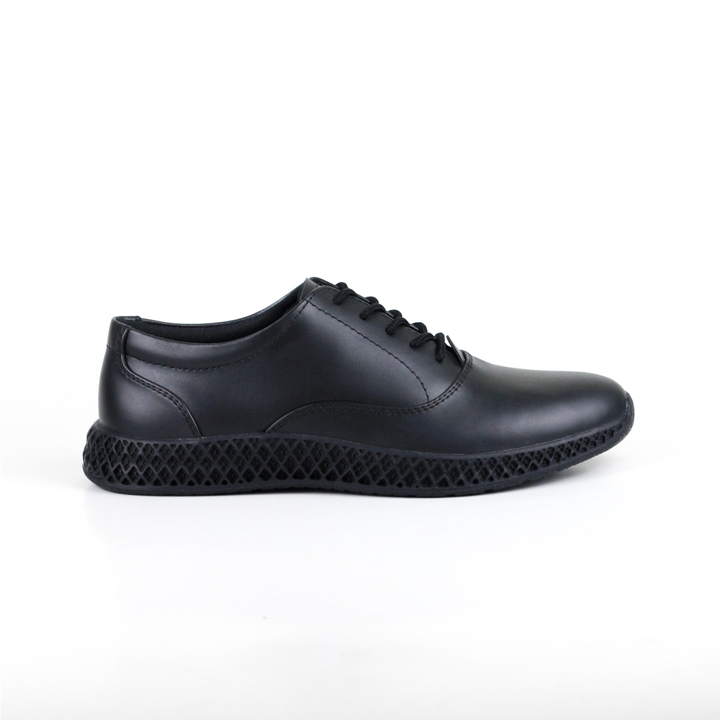 ELVRA Footwear - Sepatu Formal Pria Sneakers Casual Kerja Hitam Kulit - Oliver Full Black