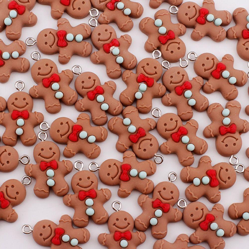 Lanfy 10 Pcs Gingerbread Man Liontin Tas Sekolah Gadis Dekorasi Kawaii Perhiasan Liontin Resin Kunci Gantungan Aksesoris Natal Perlengkapan Natal DIY Perhiasan