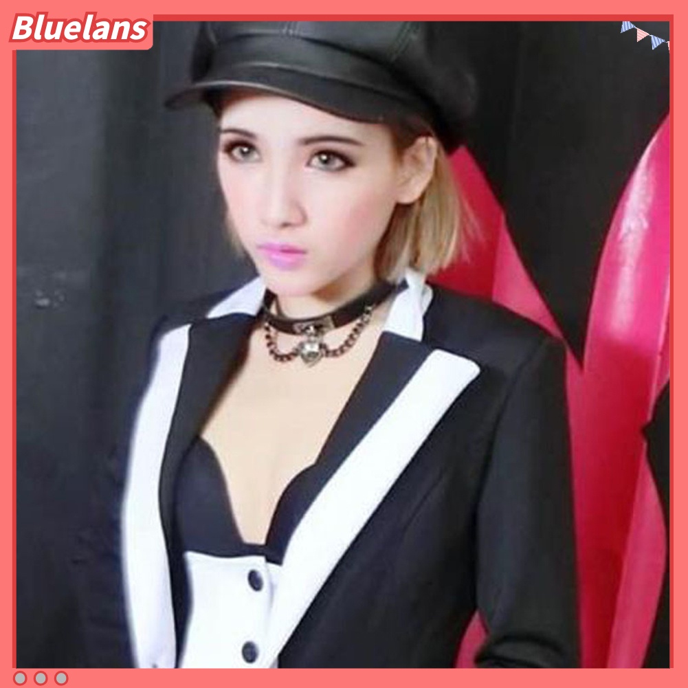 Bluelans Women Fashion Punk Heart Alloy Pendant Faux Leather Chain Choker Collar Necklace