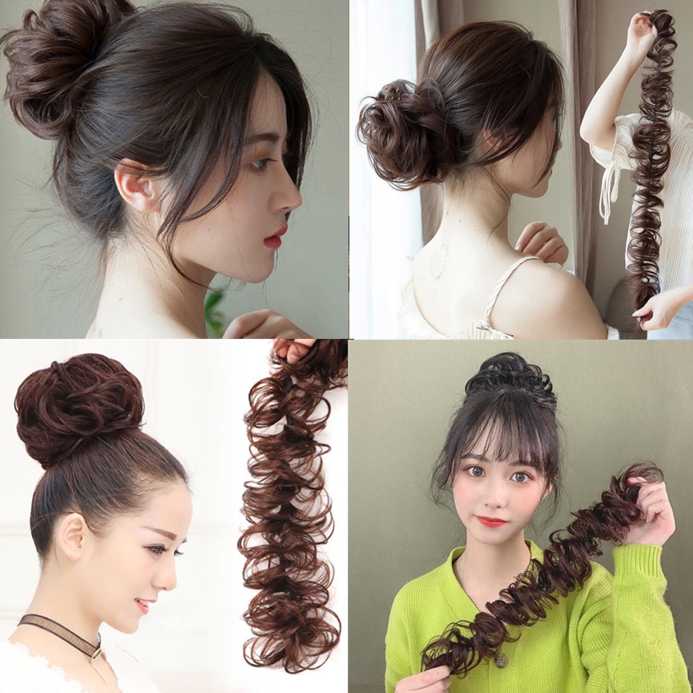 1pc Wig Rambut Bun Keriting Fluffy Elastis Untuk Aksesoris Wanita