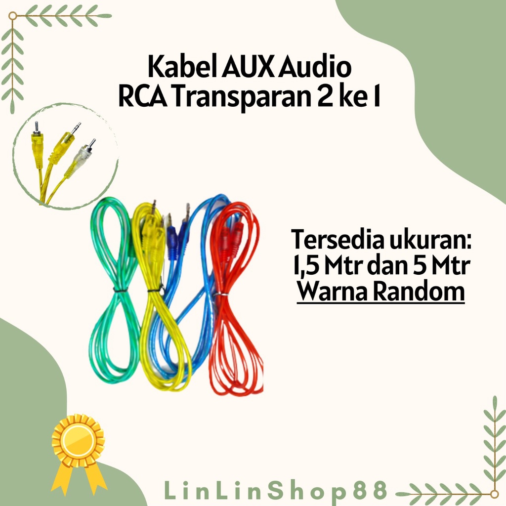 Kabel Aux Audio/RCA Transparan/ kabel audio rca 2 To 1 panjang 1.5M / 5 mtr