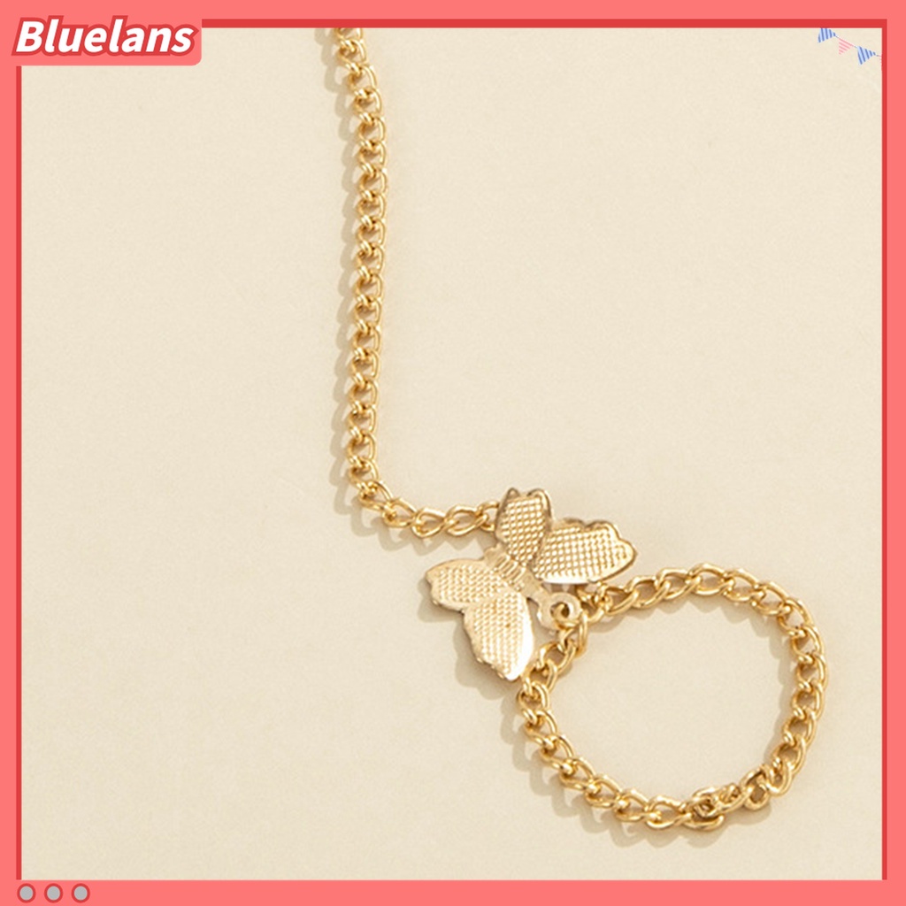 Gelang Cincin Jari Bentuk Kupu-Kupu Bahan Stainless Warna Solid Untuk Wanita