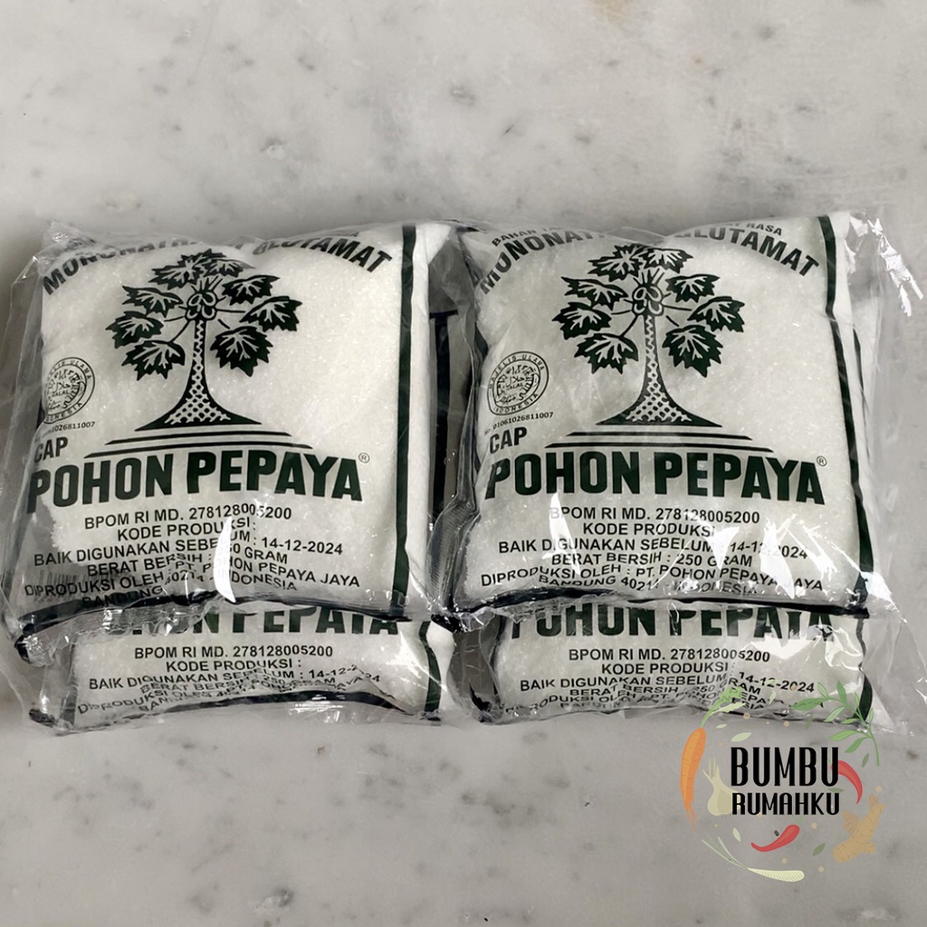 

Penyedap Rasa MSG / Micin / Pecin / Mononatrium Glutamat cap Pohon Pepaya [paket 4 plastik; 250 gram per plastik]