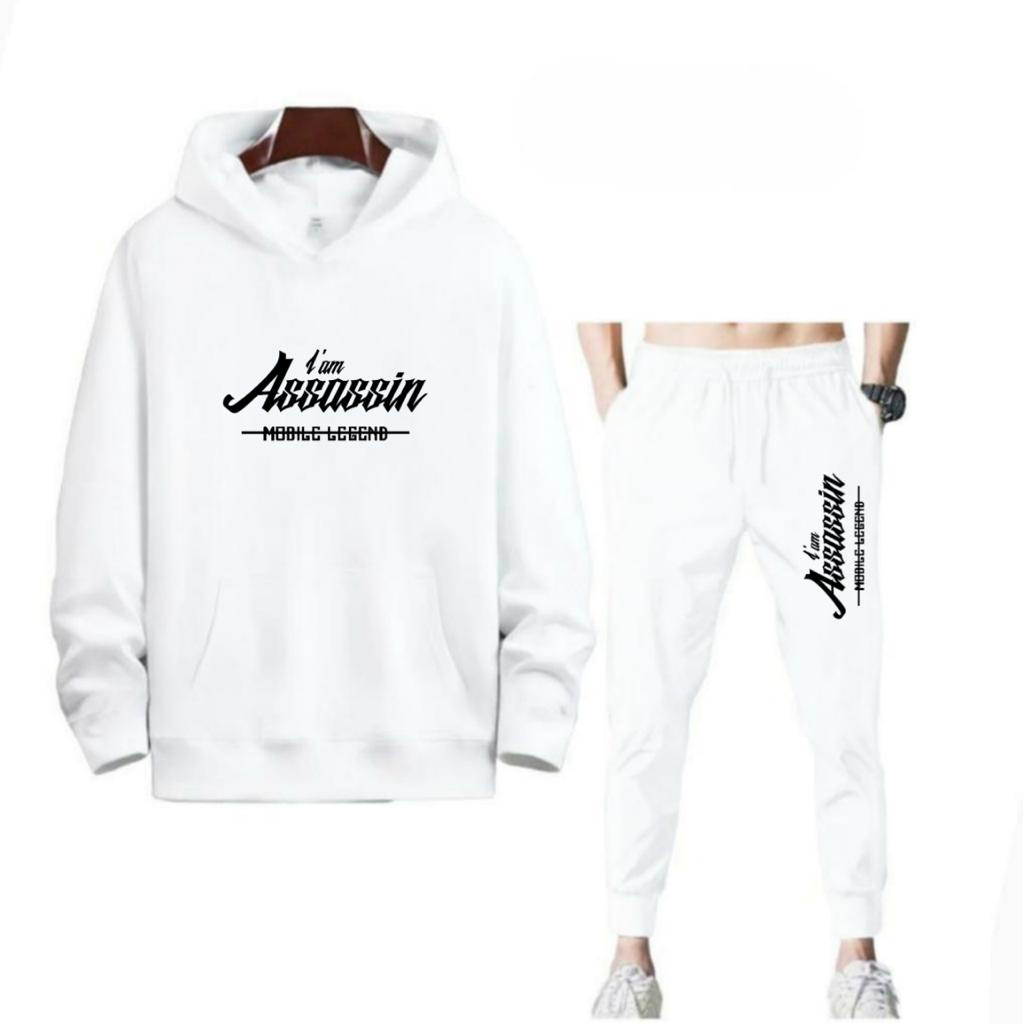 SETELAN I AM ASSASSIN JOGGER DAN HOODIE BAHAN TEBAL NYAMAN DIPAKAI TERLARIS