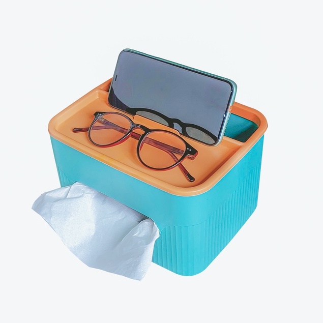 BOX TISSUE 3 SEKAT / Tempat Tissue Dengan Wadah Serbaguna / Kotak Tissue 3 Sekat Multifungsi