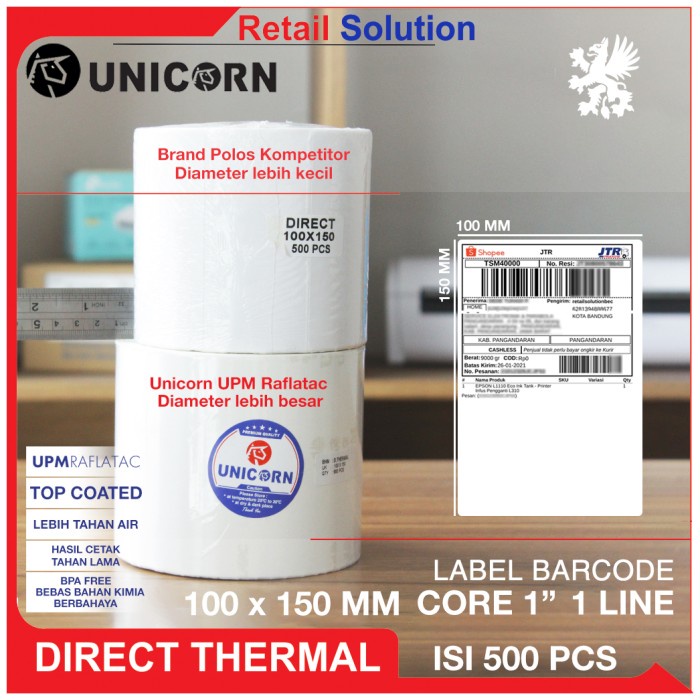 

Label Stiker Resi Thermal 100x150 mm / 100 x 150 mm / 100x150mm 500pcs