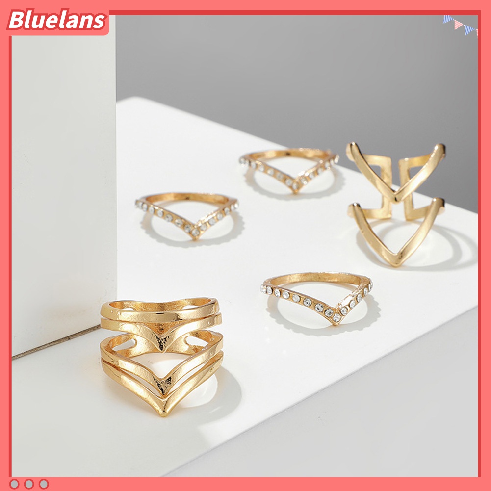 5 / 8Pcs Cincin Jari Model Terbuka Dapat Disesuaikan Aksen Mutiara Berlian Imitasi Gaya Bohemian Untuk Wanita