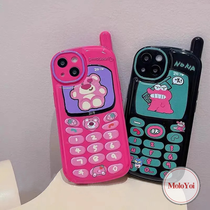 IPHONE Casing Ponsel Kompatibel Untuk Iphone11 12 13 14 Pro Max7 8 Plus XR X XS MAX SE 2020 Kepribadian Retro Kreatif Desain Seluler Kartun Crocodile Strawberry Bear Glossy Soft Cover