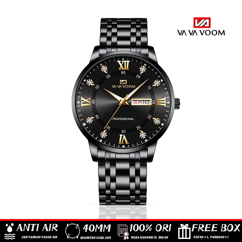 VAVA VOOM 2461 Jam Tangan Pria Anti Air Original Luxury Stainless Steel + Kotak Gratis