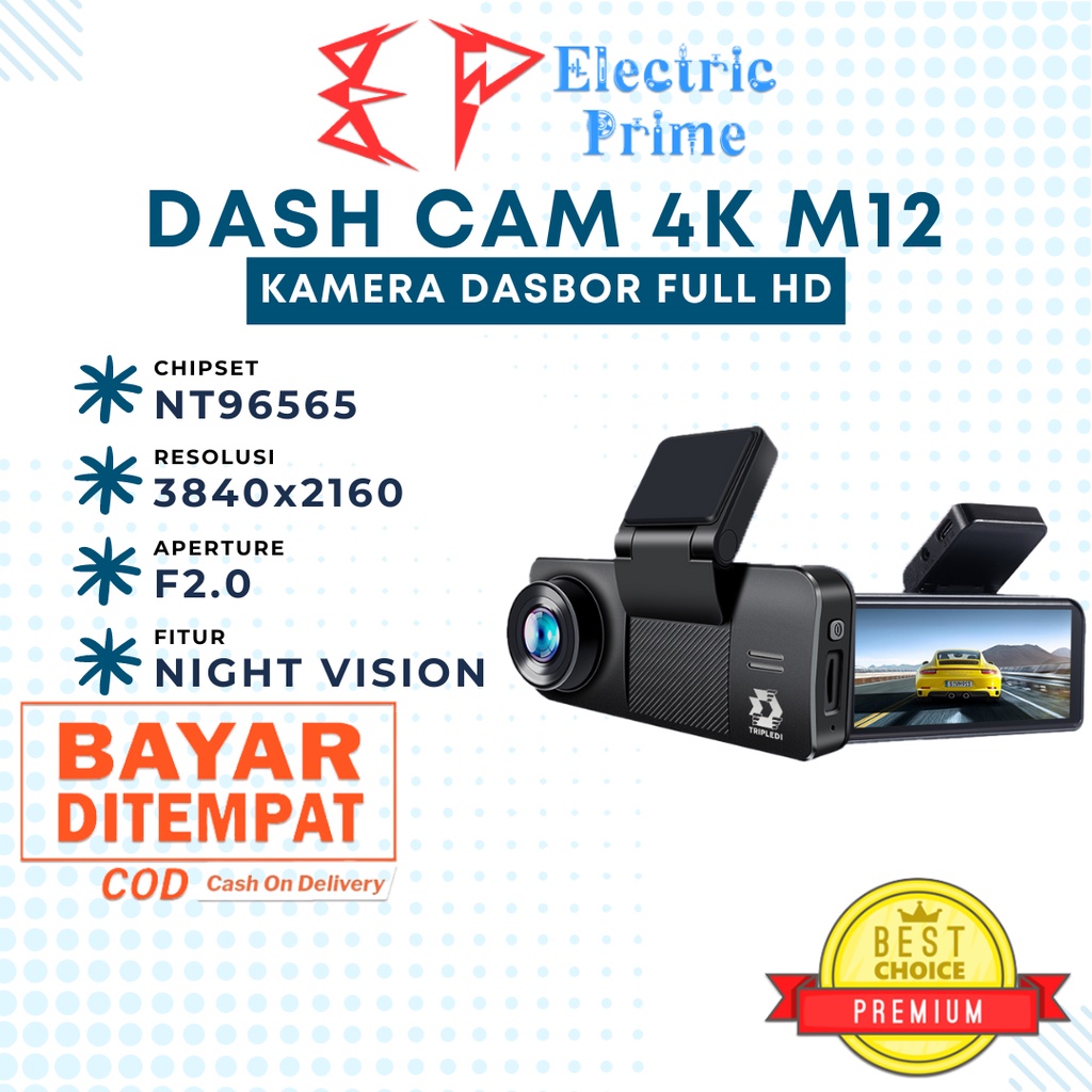 Dash Cam WiFi 4K 2160P Ultra HD Night Vision TRIPLEDI Kamera Dashboard Mobil 4 inch M12 Camera Video Car DVR Recorder