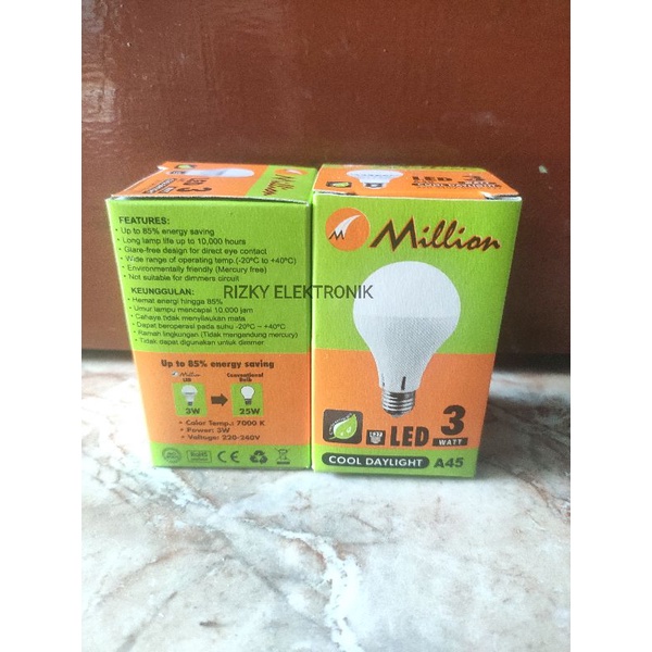 Lampu Bohlam Listrik Bulb LED 3W 3 Watt E27 Kualitas Bagus