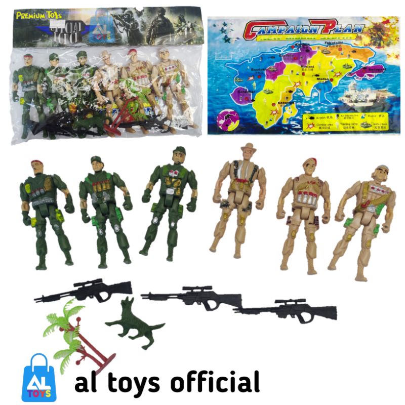 MAINAN FIGUR TENTARA + ACECORIES MOBIL TRUCK TANK MAINAN FIGUR TENTARA MAINAN TENTARA MILITER SET ISI 6 PCS