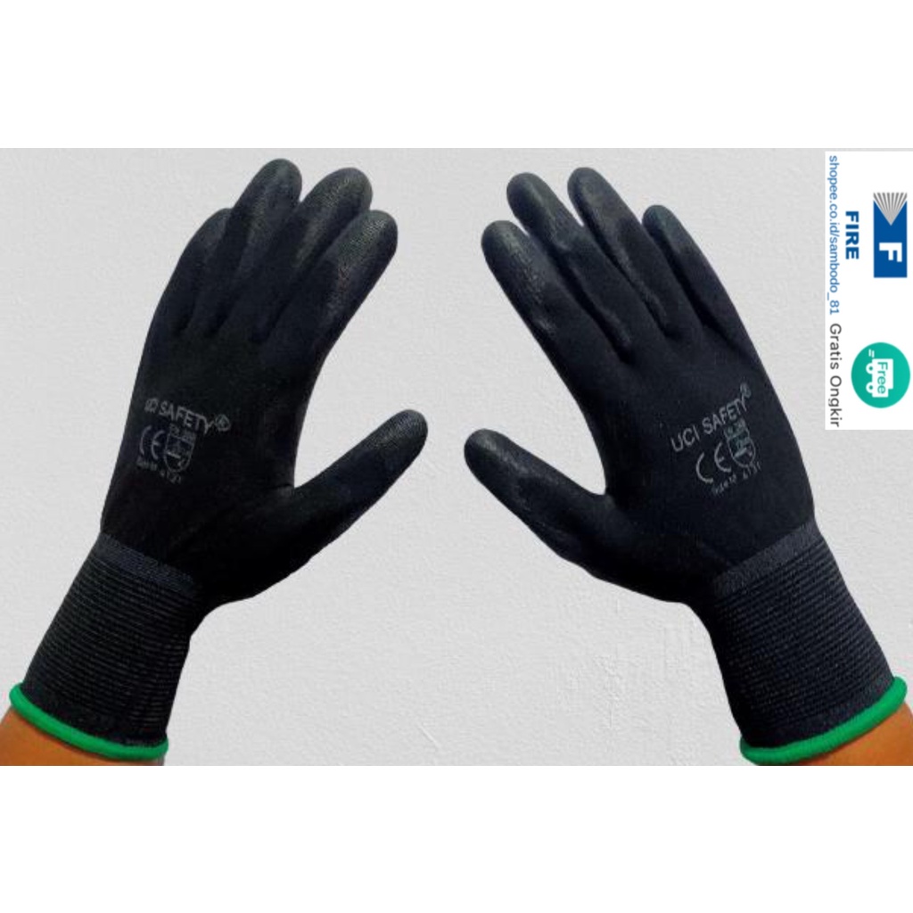Sarung Tangan Multi Purpose Polyurethane Kerja Palmfit Safety Gloves Security Dilapisi Karet Industri Pabrik Uci Safety Motor Bengkel otomotif Bagunan Coating Karet Pengaman kerja Packing PU