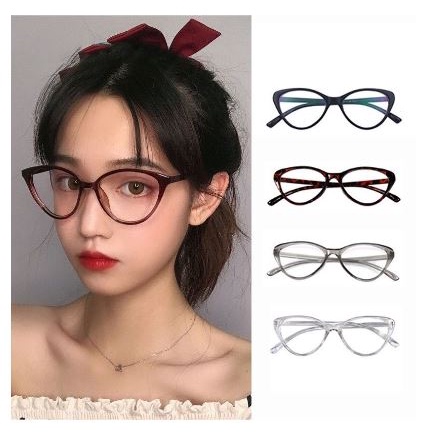 ABREENA Kacamata Lensa Anti Radiasi Fashion Korea Kacamata Normal Cat Eyes Kacamata Fashion Gaya Korea