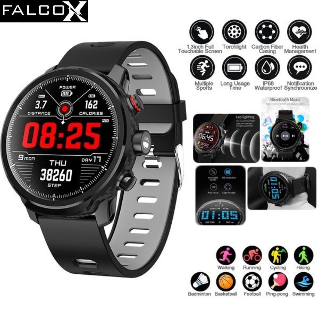 Microwear L5 Tekstur Carbon Fiber LED Light Edge to Edge Smartwatch