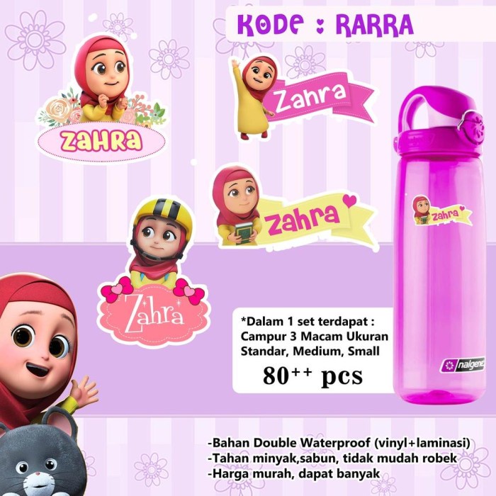 Bordir 90 Pcs Stiker Nama Karakter Kartun Muslim & Muslimah, Waterproof
