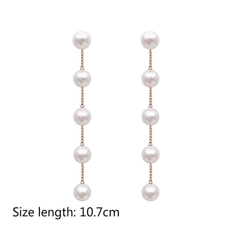 Anting Tusuk Panjang Mutiara Butir Menjuntai Tassel Wanita Korea Dalika
