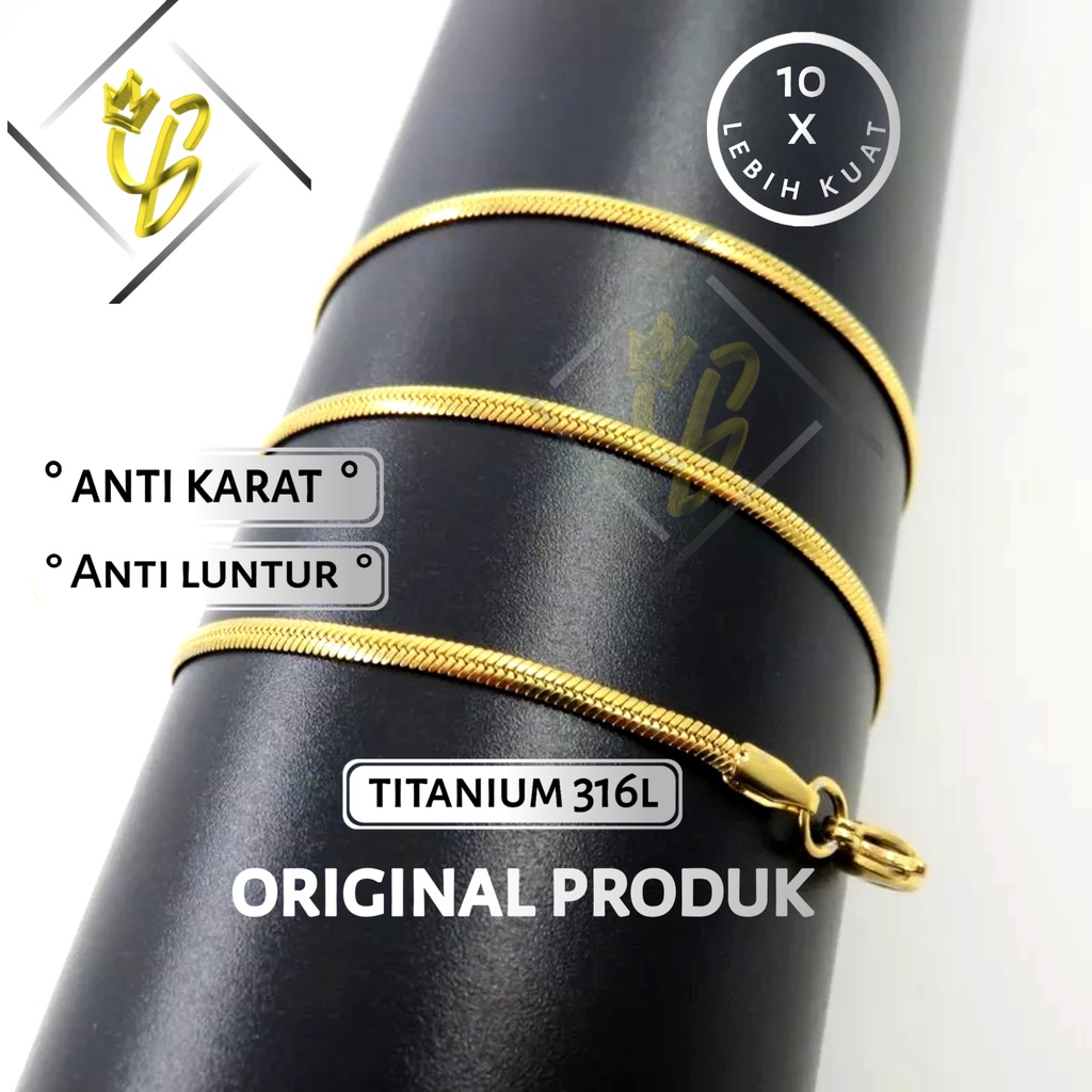 Kalung Titanium Pria Anti Karat Gold Emas Asli Cowok Keren Rantai Rante Belut Panjang Cowo