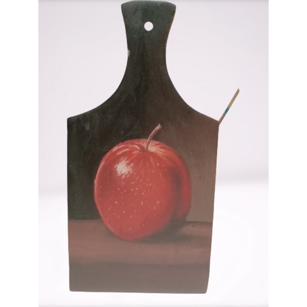 Telenan lukis. lukisan diatas talenan hiasan dinding lukisan talenan karya seni bertema apel