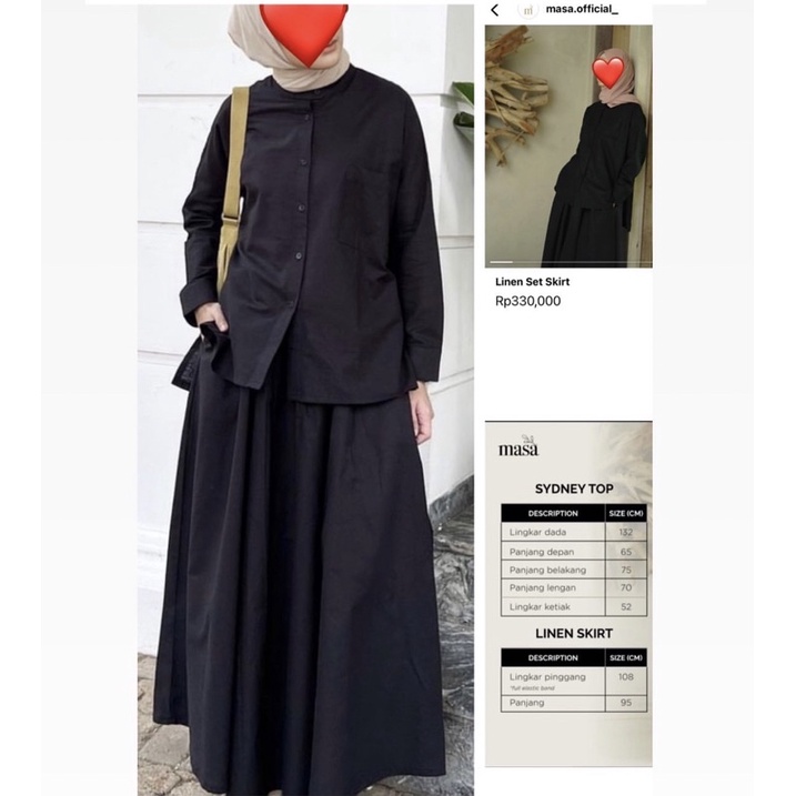 Preloved SET LINEN BLACK hitam MASA OFFICIAL Masa.official