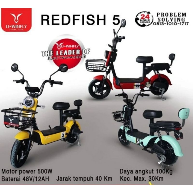 Sepeda listrik UWINFLY, Redfish 5 Electric E Bike 500 watt
