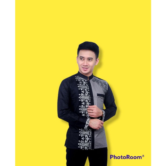 BAJU KOKO PRIA MOTIF BORDIR LENGAN PANJANG BUSANA MUSLIM MODERN