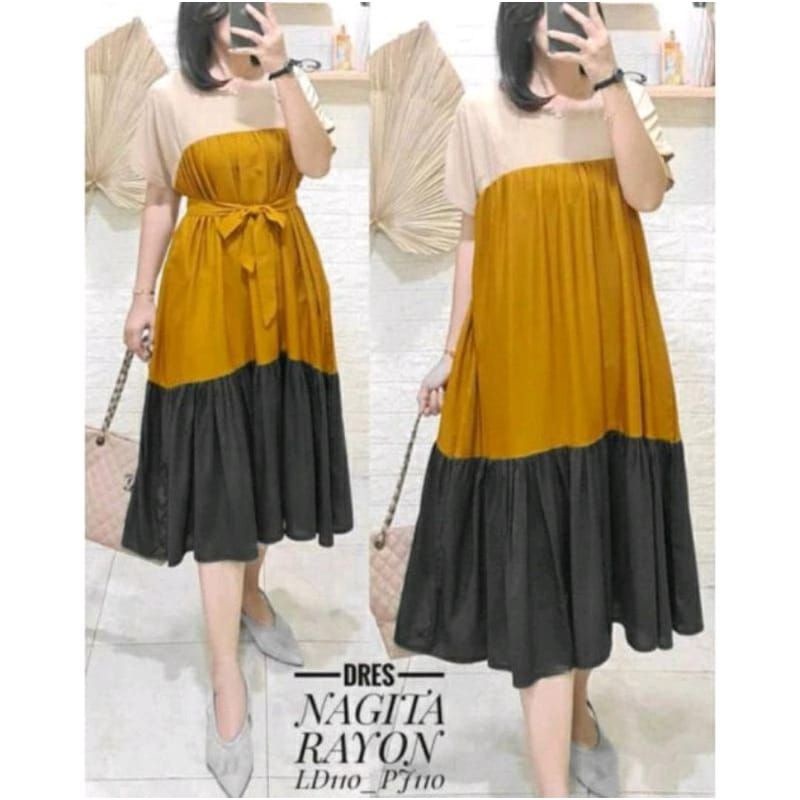 DRESS NAGITA TERBARU / DRESS VARIAN WARNA /BAHAN RAYON ADEM /DRESS KEKINIAN