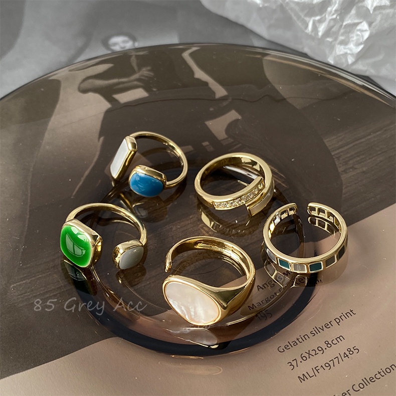 AY(CN) Cincin Batu Opal Moonstone Bentuk Persegi Warna Emas Dan Silver Untuk Wanita